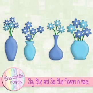 Free sky blue and sea blue flowers in vases