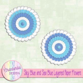 Free sky blue and sea blue layered paper flowers