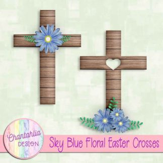Free sky blue floral easter crosses