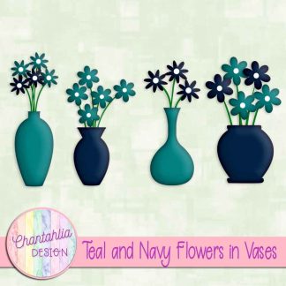 Free teal and navy flowers in vases