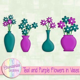 Free teal and purple flowers in vases
