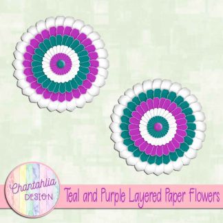 Free teal and purple layered paper flowers