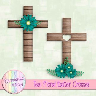 Free teal floral easter crosses