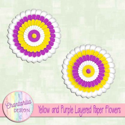 Free yellow and purple layered paper flowers