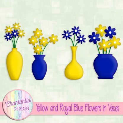 Free yellow and royal blue flowers in vases