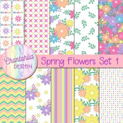 Free digital papers in a Spring Flowers theme