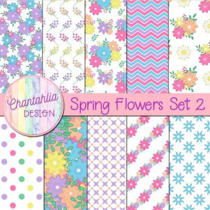 Free digital papers in a Spring Flowers theme