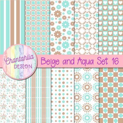 Free beige and aqua digital paper patterns set 16