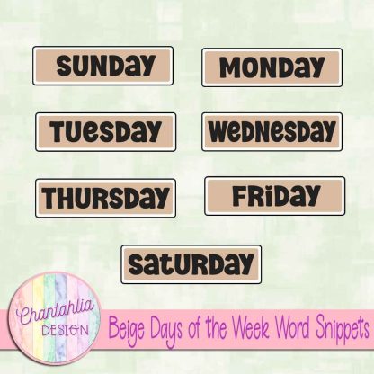 Free beige days of the week word snippets