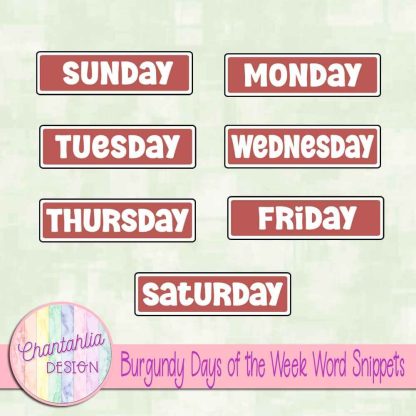 Free burgundy days of the week word snippets