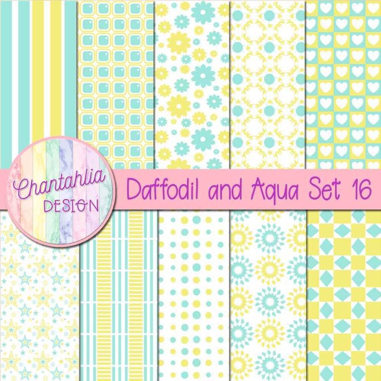 Free Daffodil and Aqua Patterned Digital Papers Set 16