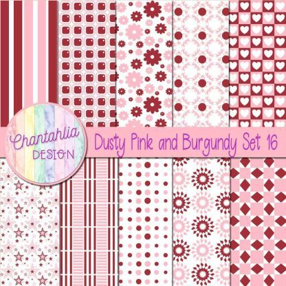 Free dusty pink and burgundy digital paper patterns set 16