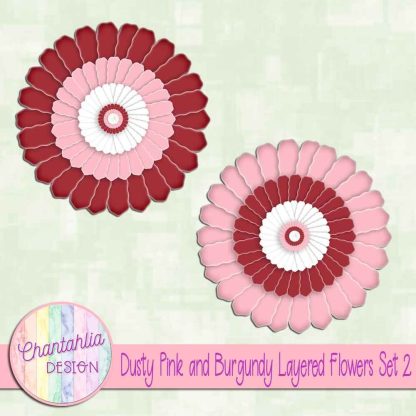 Free dusty pink and burgundy layered paper flowers set 2Free dusty pink and burgundy layered paper flowers set 2