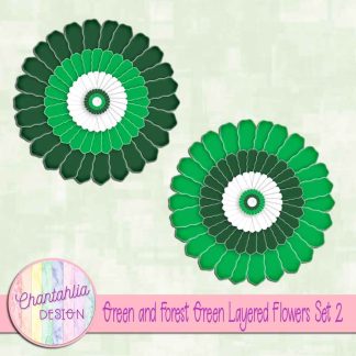 Free green and forest green layered paper flowers set 2