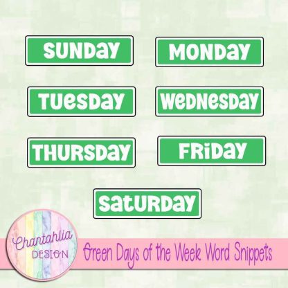 Free green days of the week word snippets