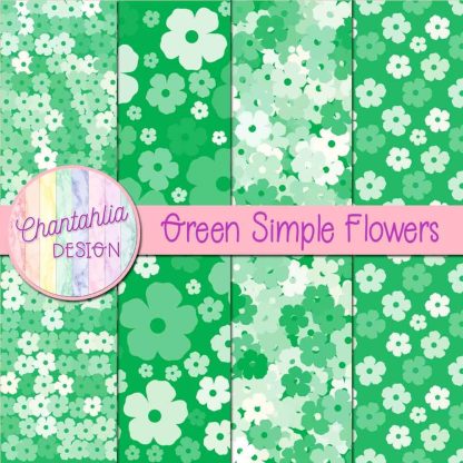 Free green simple flowers digital papers