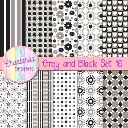 Free grey and black digital paper patterns set 16