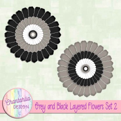 Free grey and black layered paper flowers set 2