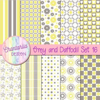 Free grey and daffodil digital paper patterns set 16
