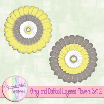 Free grey and daffodil layered paper flowers set 2