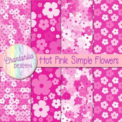 Free hot pink simple flowers digital papers