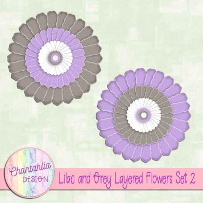 Free lilac and grey layered paper flowers set 2
