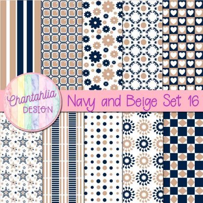Free navy and beige digital paper patterns set 16