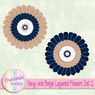 Free navy and beige layered paper flowers set 2
