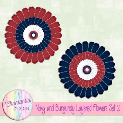 Free navy and burgundy layered paper flowers set 2