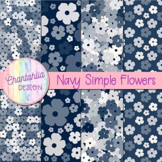 Free navy simple flowers digital papers