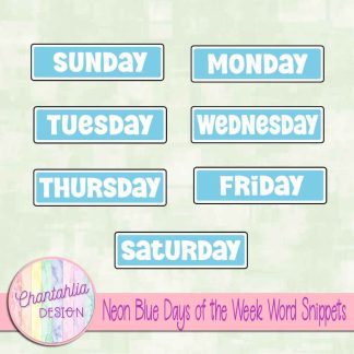 Free neon blue days of the week word snippets