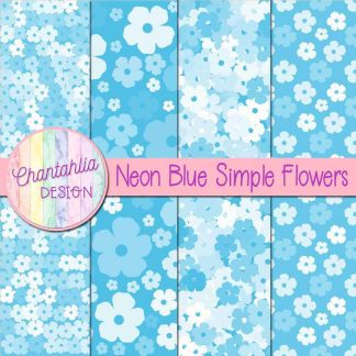 Free neon blue simple flowers digital papers