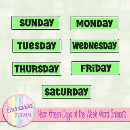 Free neon green days of the week word snippets