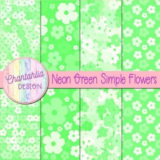 Free neon green simple flowers digital papers