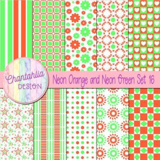Free neon orange and neon green digital paper patterns set 16
