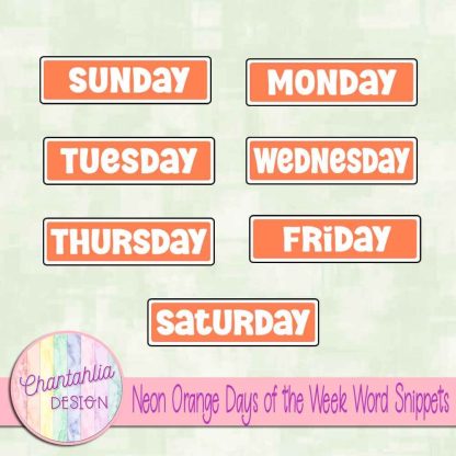 Free neon orange days of the week word snippets