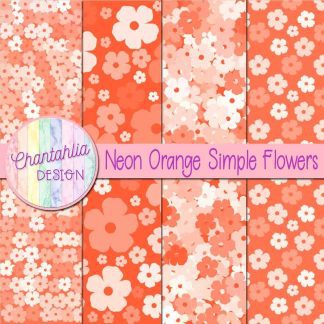 Free neon orange simple flowers digital papers