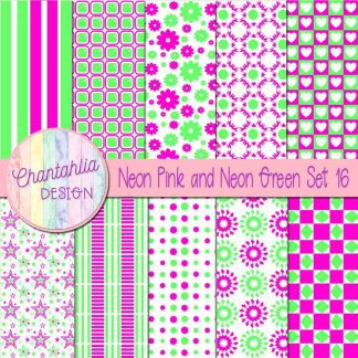 Free neon pink and neon green digital paper patterns set 16