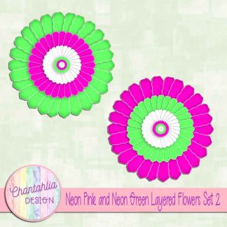Free neon pink and neon green layered paper flowers set 2