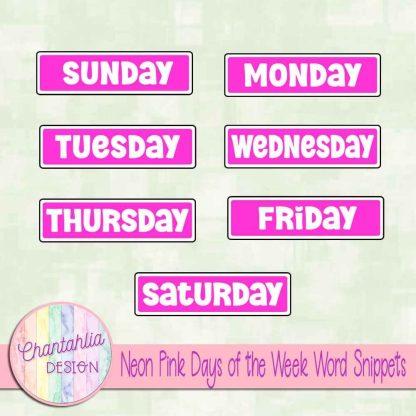 Free neon pink days of the week word snippets