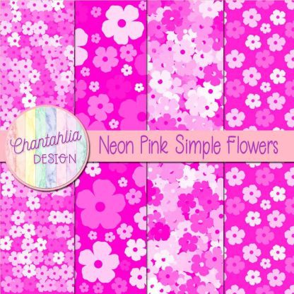Free neon pink simple flowers digital papers