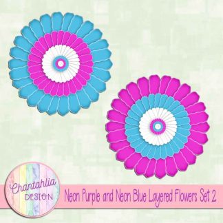 Free neon purple and neon blue layered paper flowers set 2
