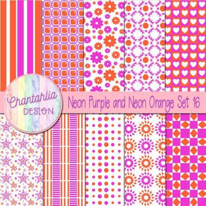 Free neon purple and neon orange digital paper patterns set 16
