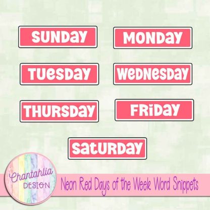 Free neon red days of the week word snippets