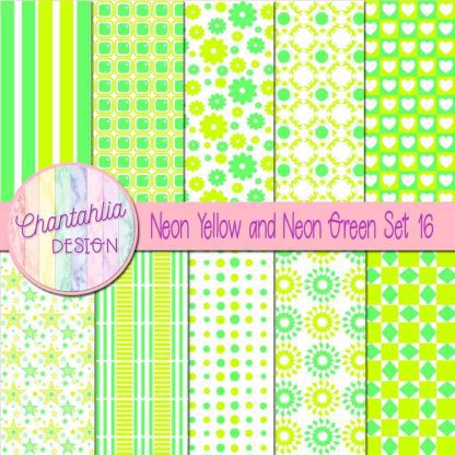 Free neon yellow and neon green digital paper patterns set 16