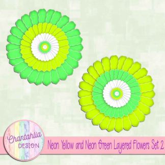 Free neon yellow and neon green layered paper flowers set 2