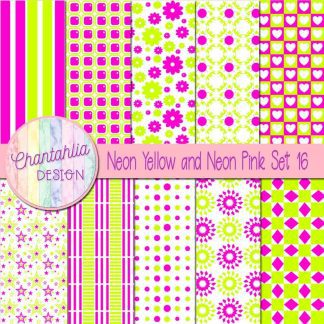 Free neon yellow and neon pink digital paper patterns set 16
