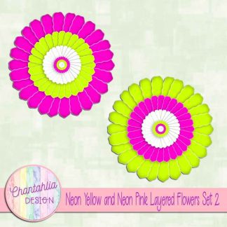 Free neon yellow and neon pink layered paper flowers set 2
