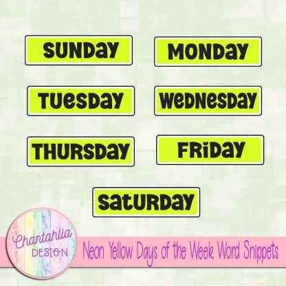 Free neon yellow days of the week word snippets