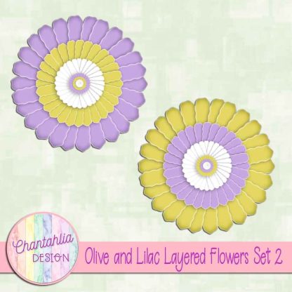 Free olive and lilac layered paper flowers set 2